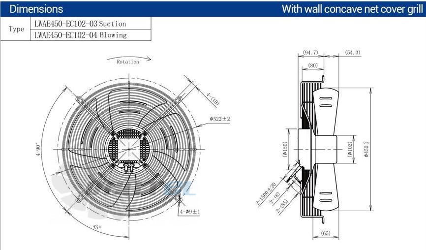 Размеры Longwell LWAE450-EC102-03
