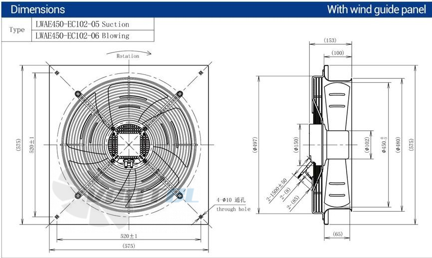 Размеры Longwell LWAE450-EC102-06