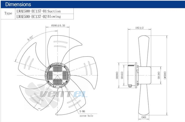 Размеры Longwell LWAE500-EC137-02