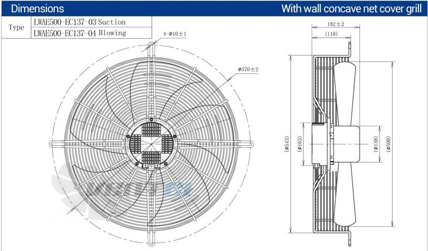 Размеры Longwell LWAE500-EC137-03