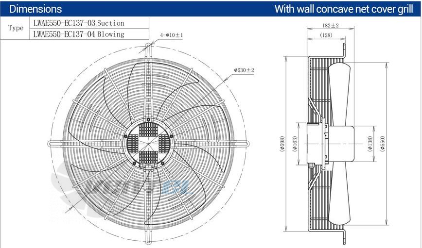 Размеры Longwell LWAE550-EC137-03