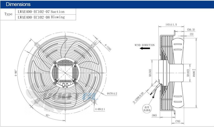 Размеры Longwell LWAE400-EC102-08