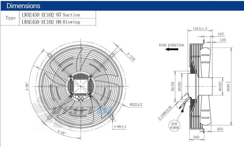 Размеры Longwell LWAE450-EC102-08