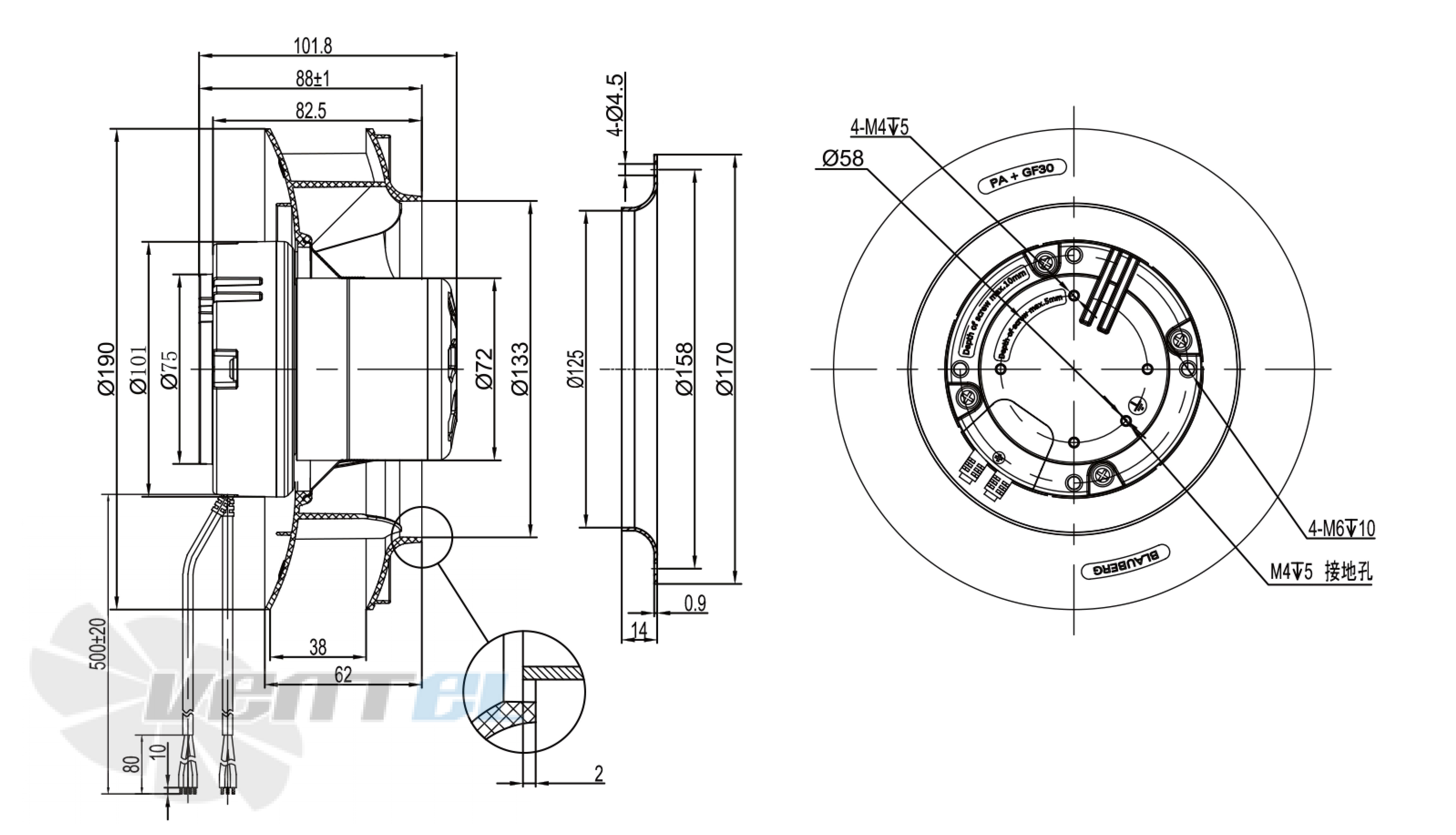 Размеры Longwell LWBE3G190-072NS-007