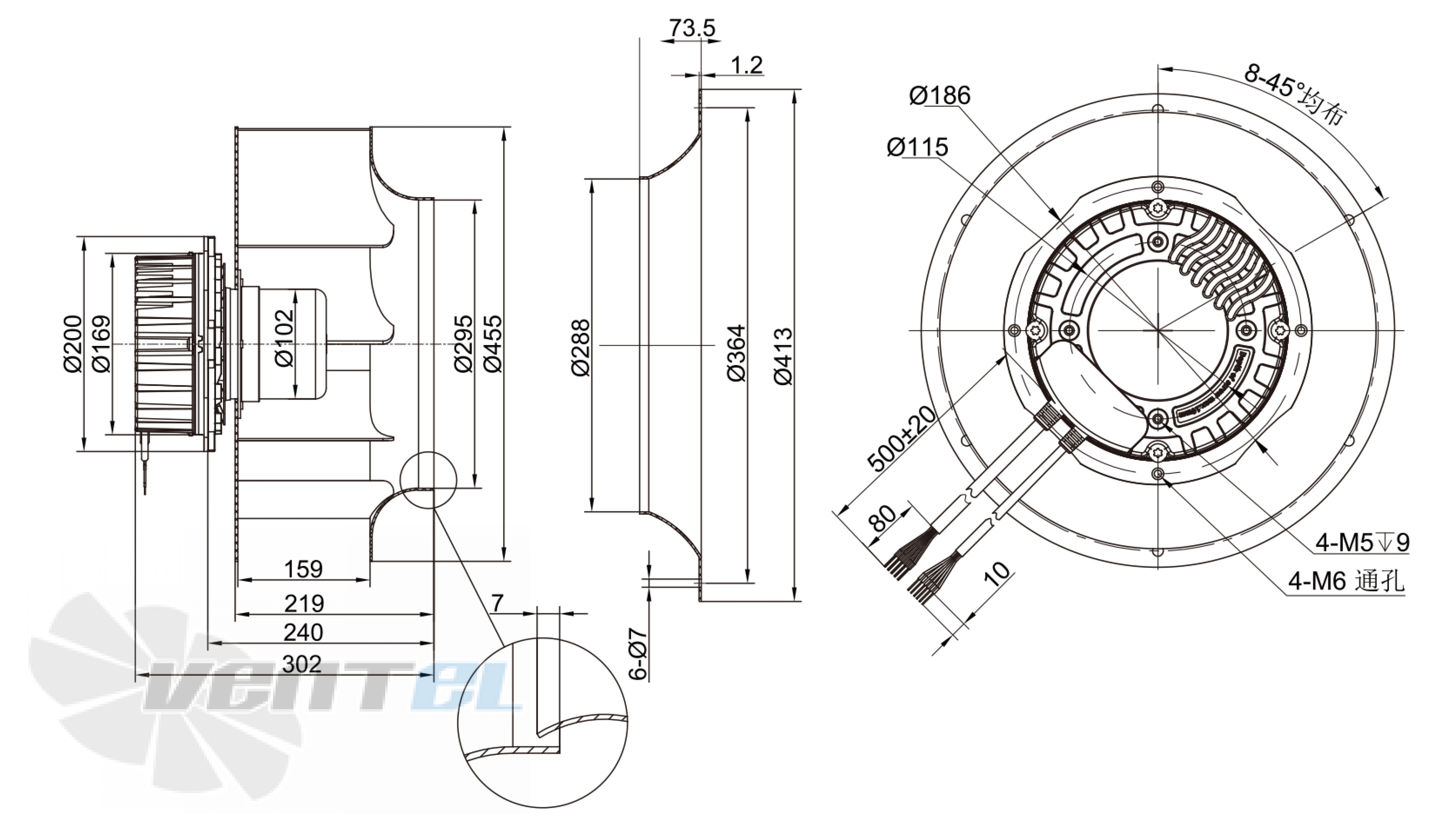 Размеры Longwell LWBE3G450-102NS-006