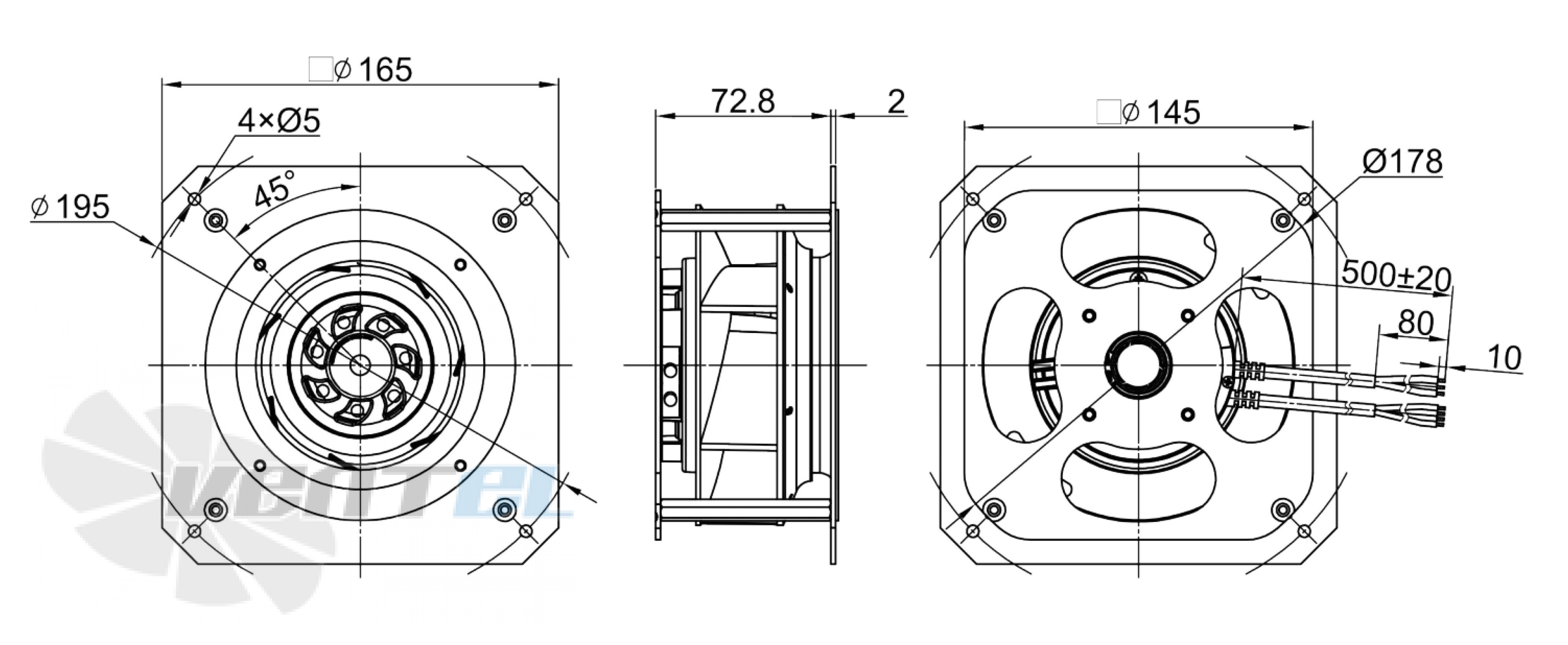 Размеры Longwell LWBE133-PS-01 EC PLUG FANS