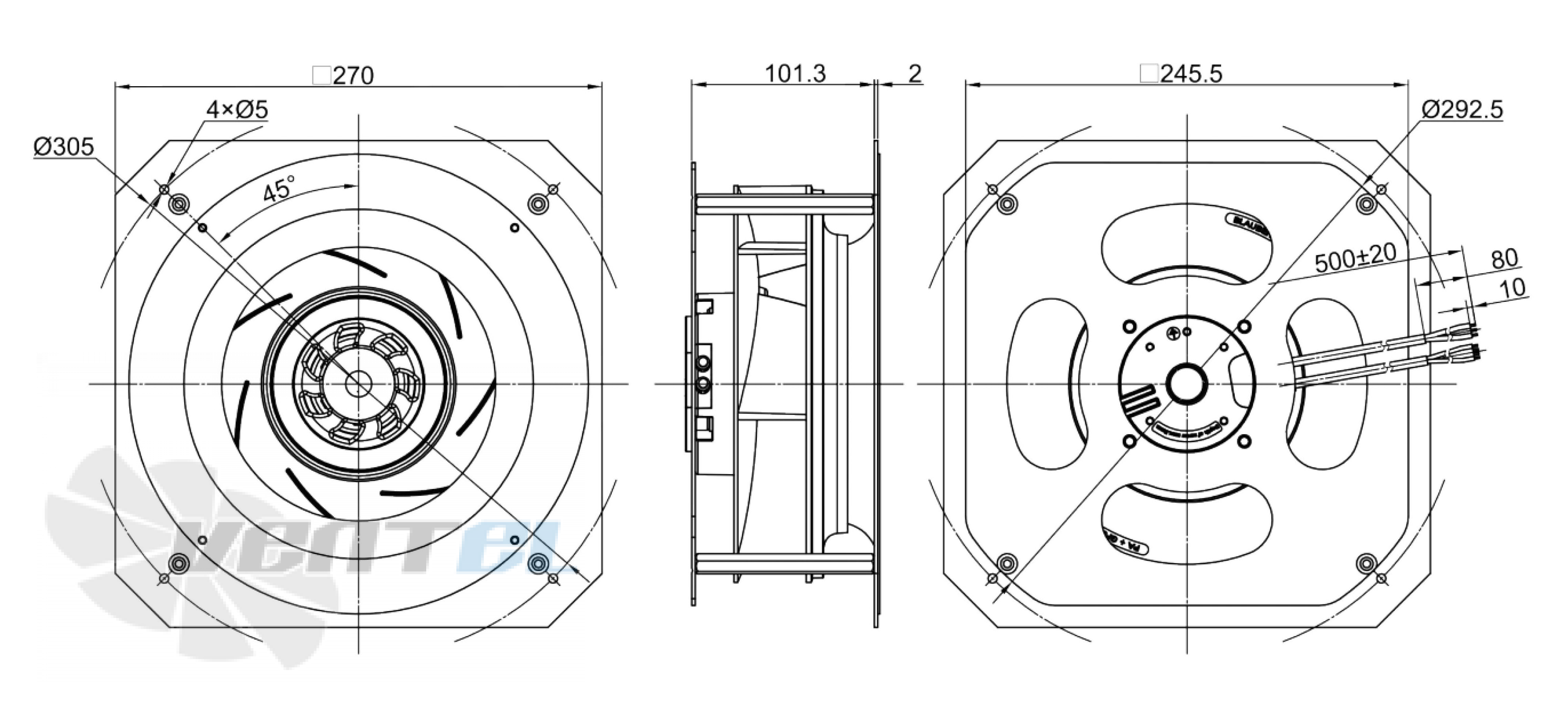 Размеры Longwell LWBE220-PS-05 EC PLUG FANS
