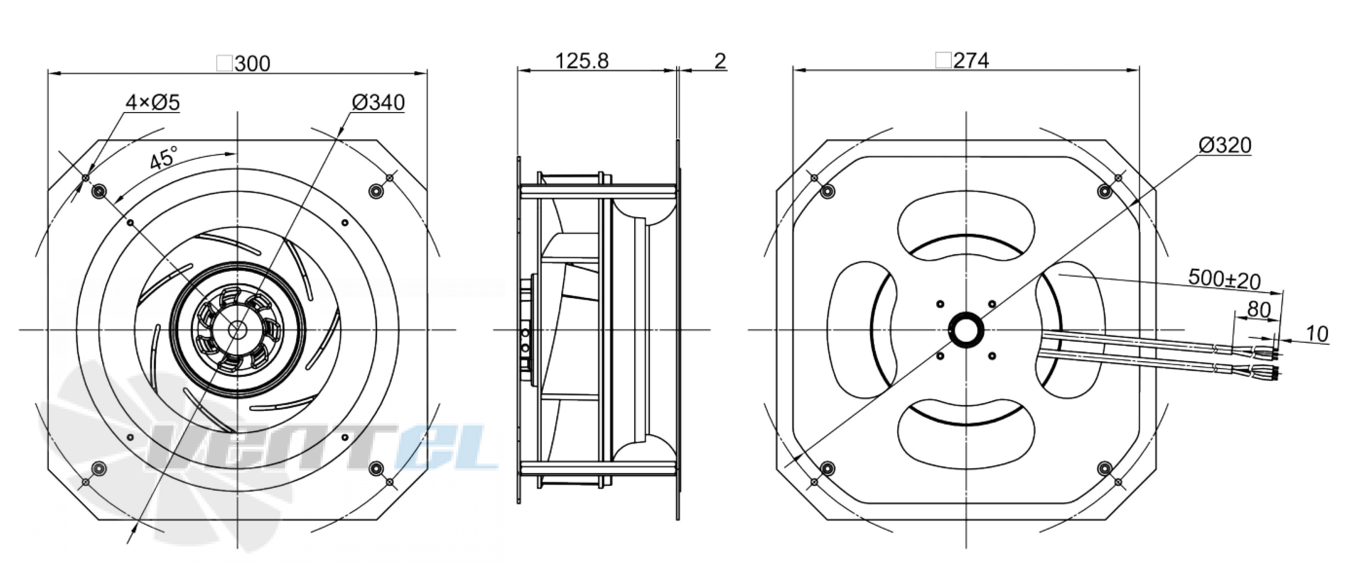 Размеры Longwell LWBE250-PS-06 EC PLUG FANS