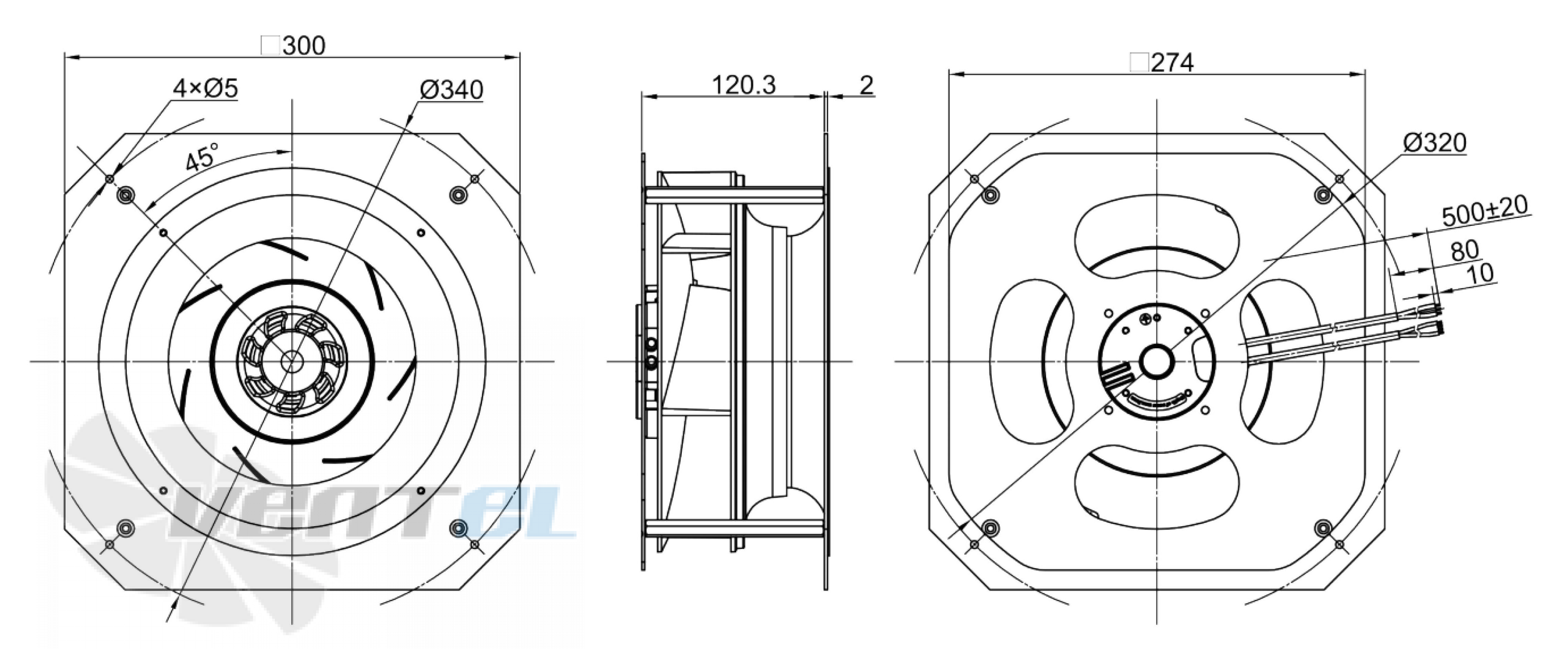 Размеры Longwell LWBE250-PS-07 EC PLUG FANS