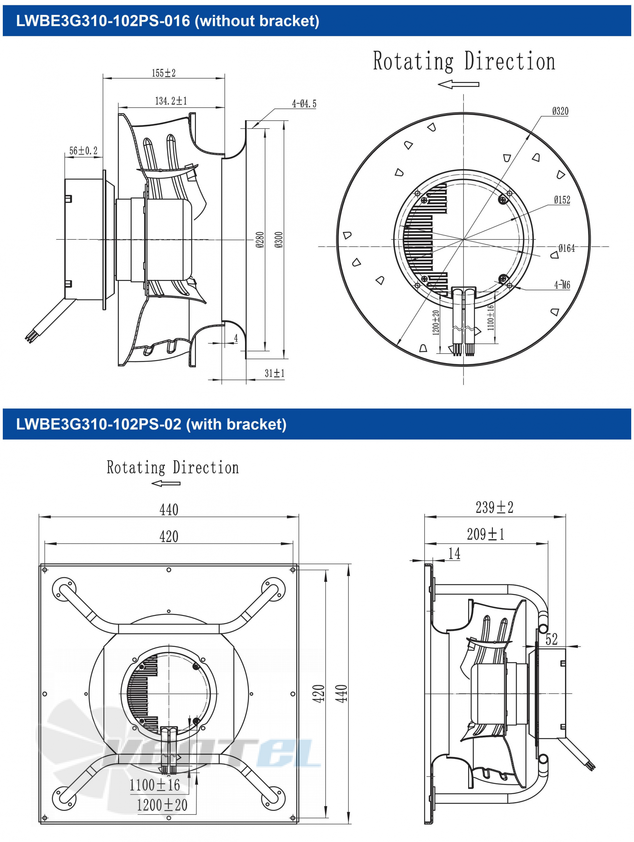 Размеры Longwell LWBE3G310-102PS-02 EC PLUG FANS