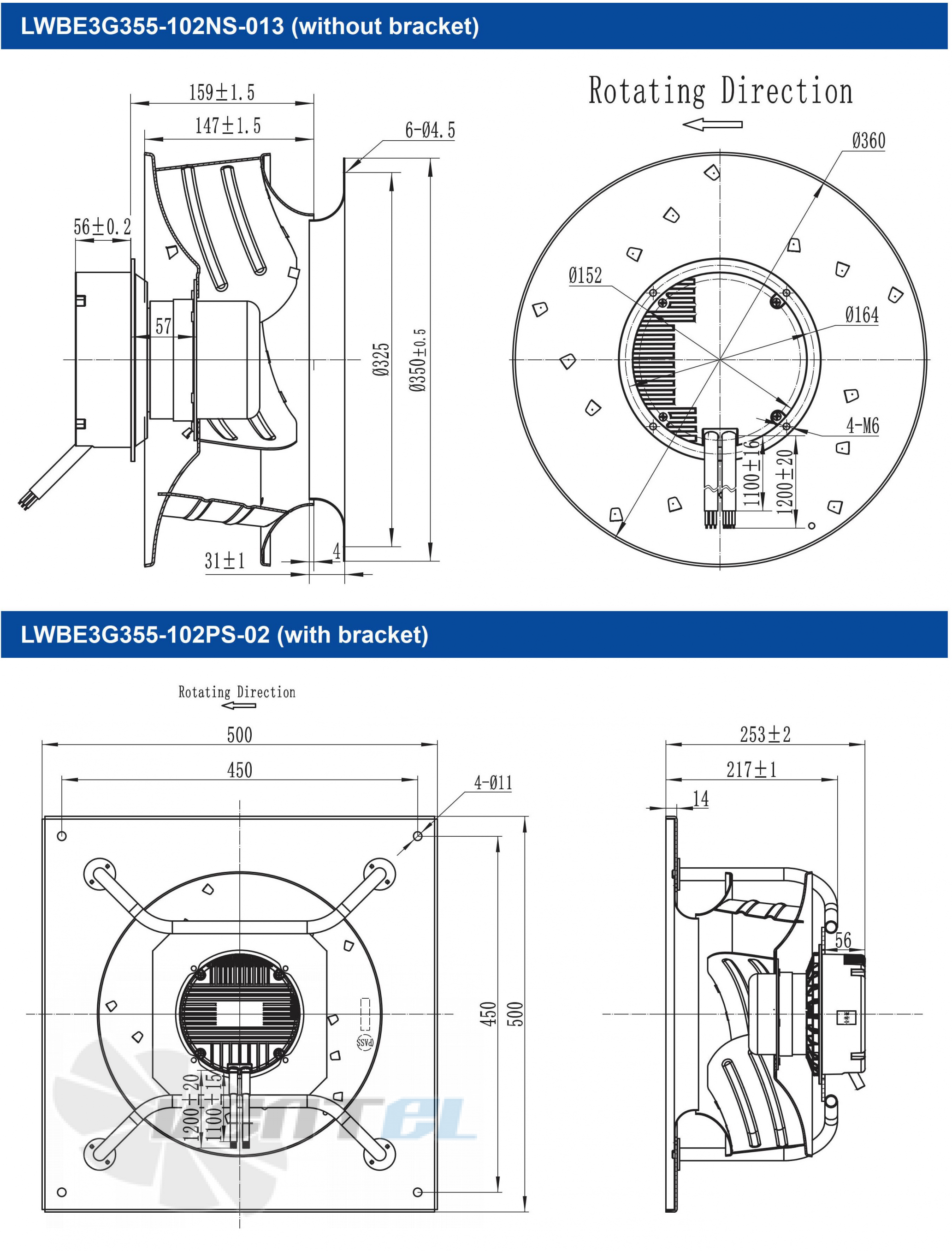 Размеры Longwell LWBE3G355-102PS-02 EC PLUG FANS