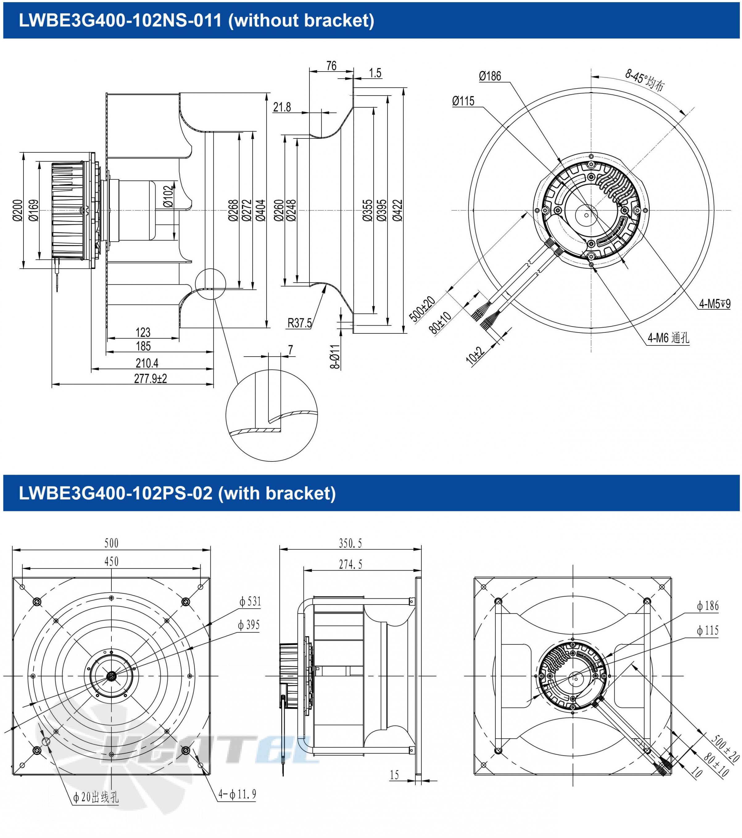Размеры Longwell LWBE3G400-102PS-02 EC PLUG FANS