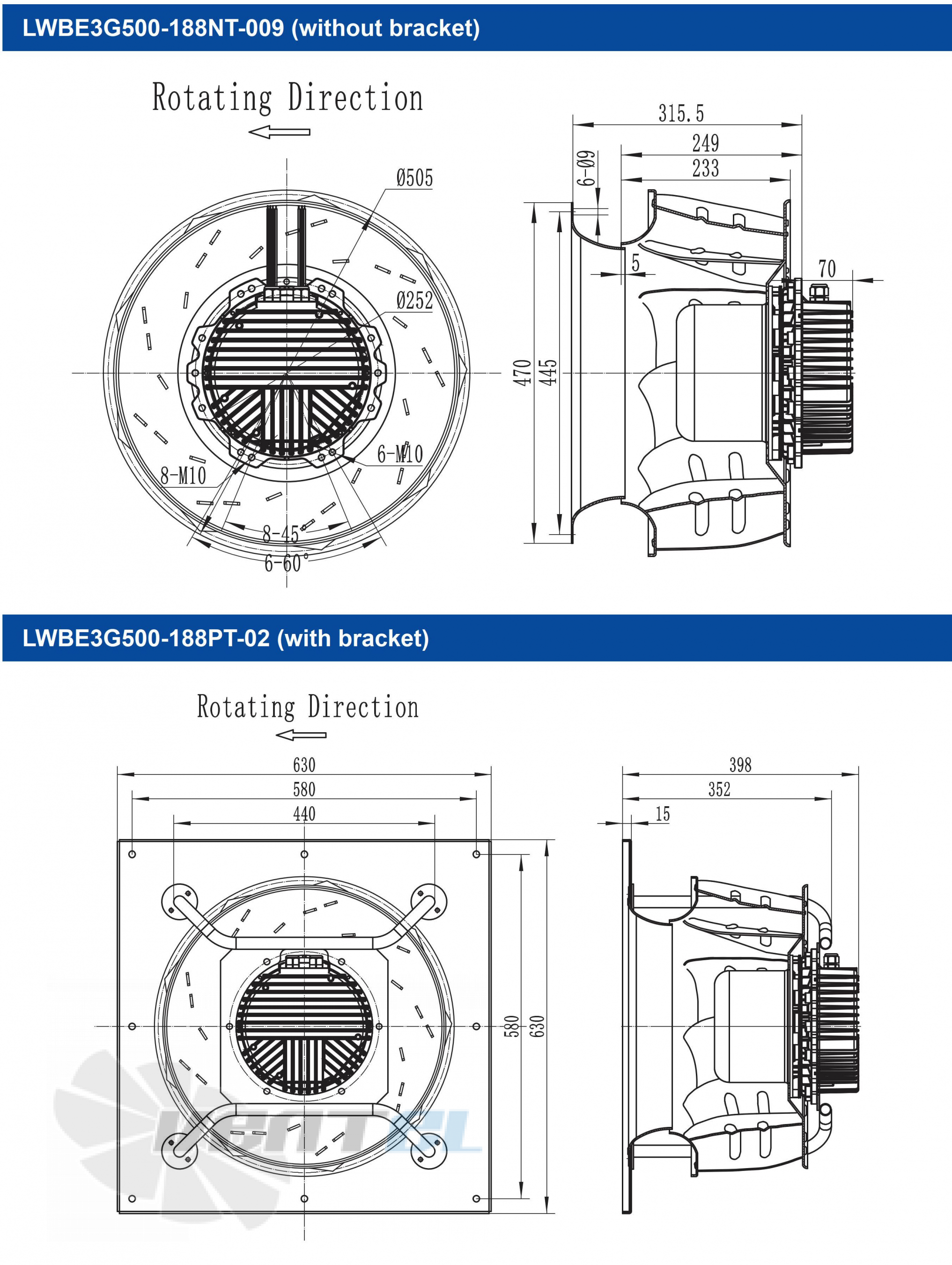 Размеры Longwell LWBE3G500-188PT-02 EC PLUG FANS