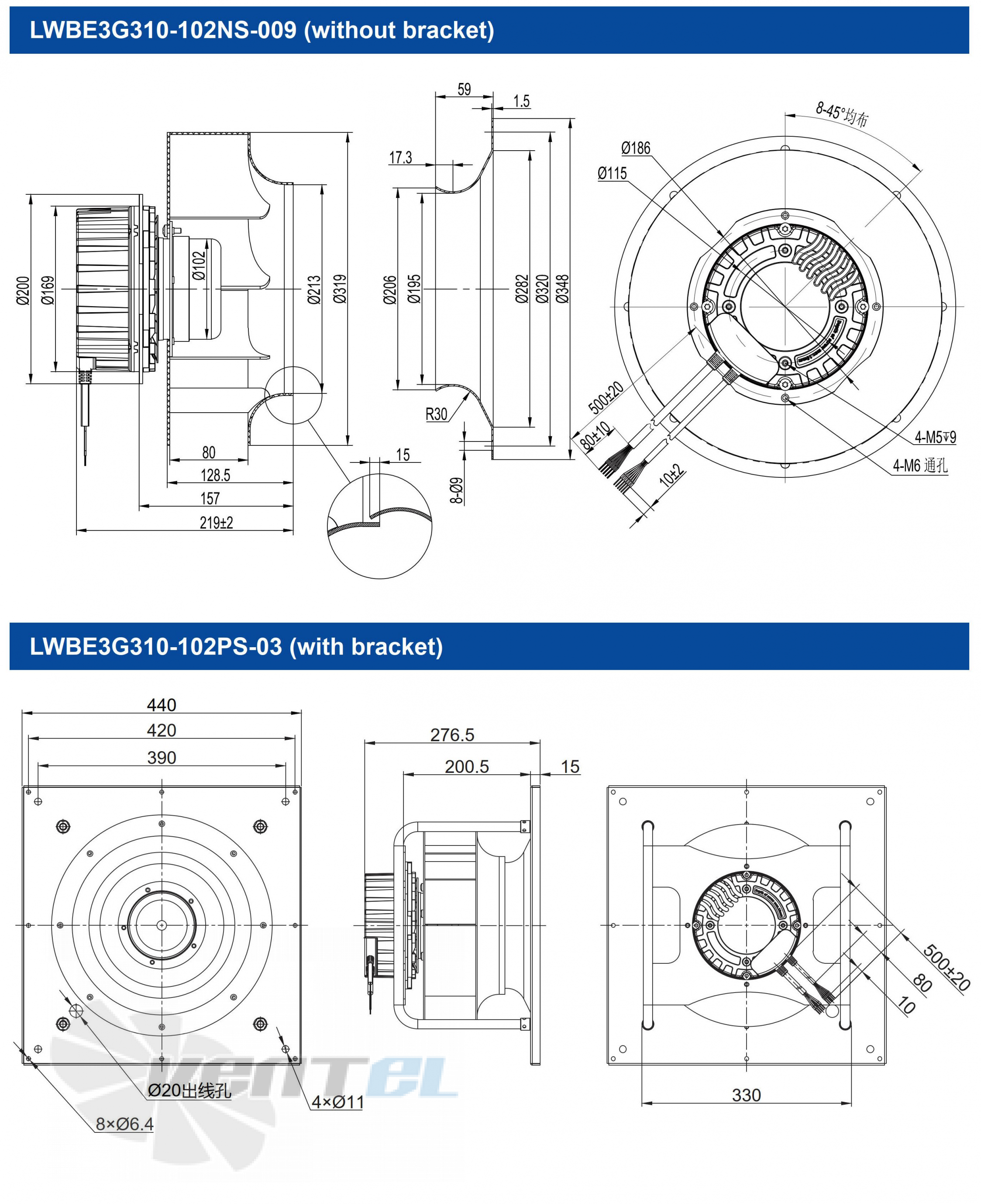 Размеры Longwell LWBE3G310-102PS-03 EC PLUG FANS