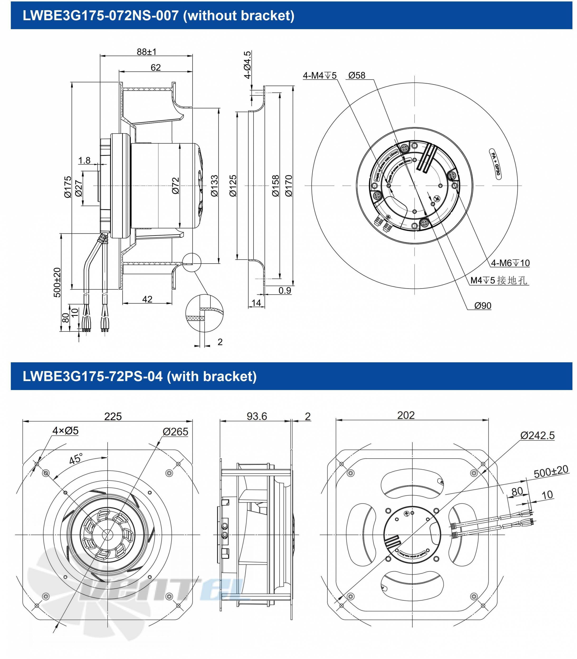 Размеры Longwell LWBE3G175-72PS-04 EC PLUG FANS