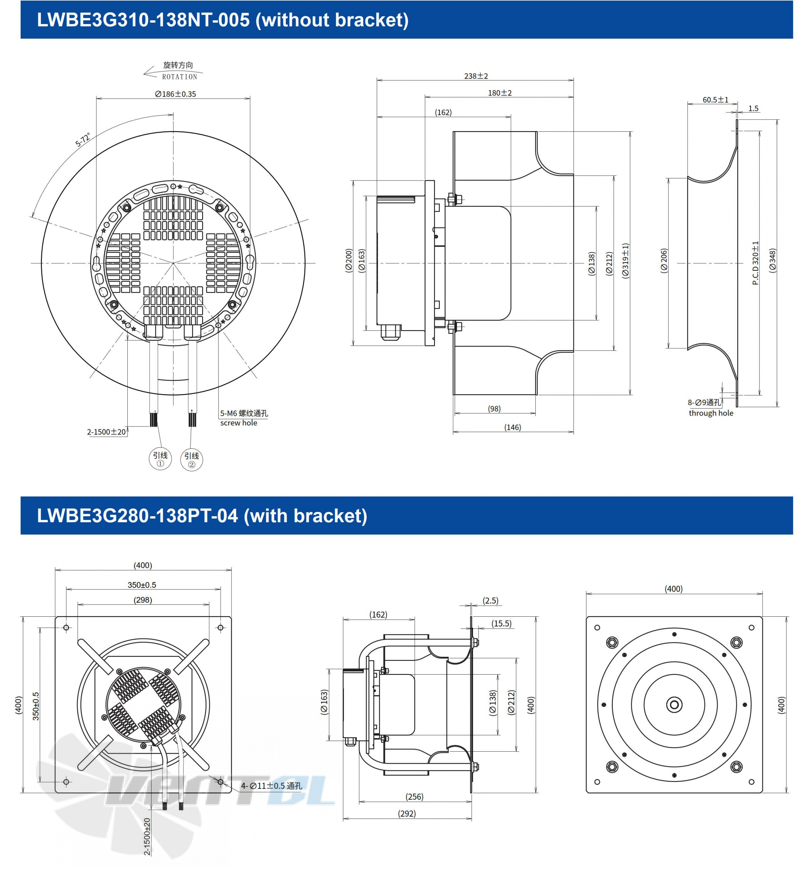 Размеры Longwell LWBE3G310-138PT-04 EC PLUG FANS
