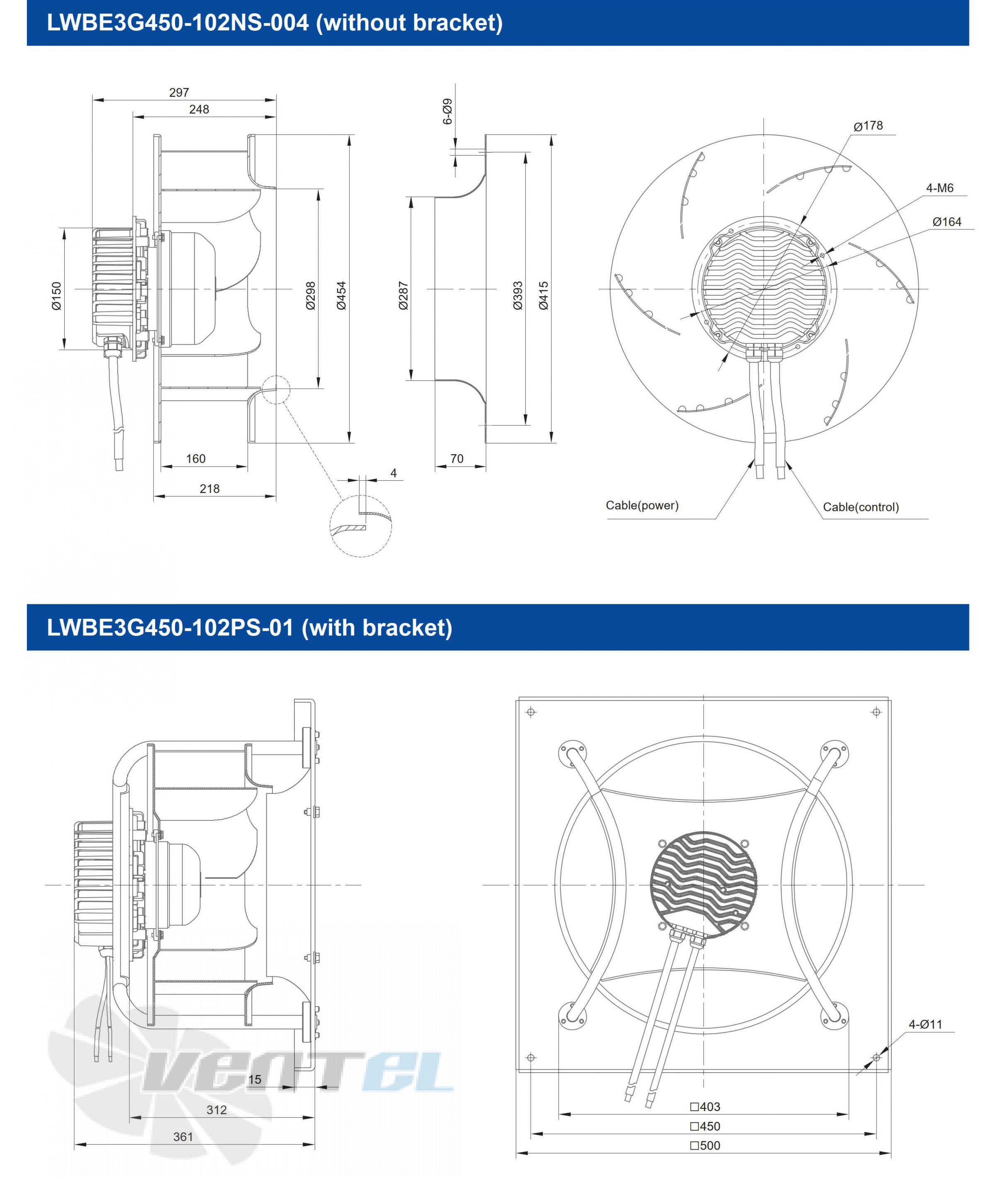 Размеры Longwell LWBE3G450-102PS-01 EC PLUG FANS