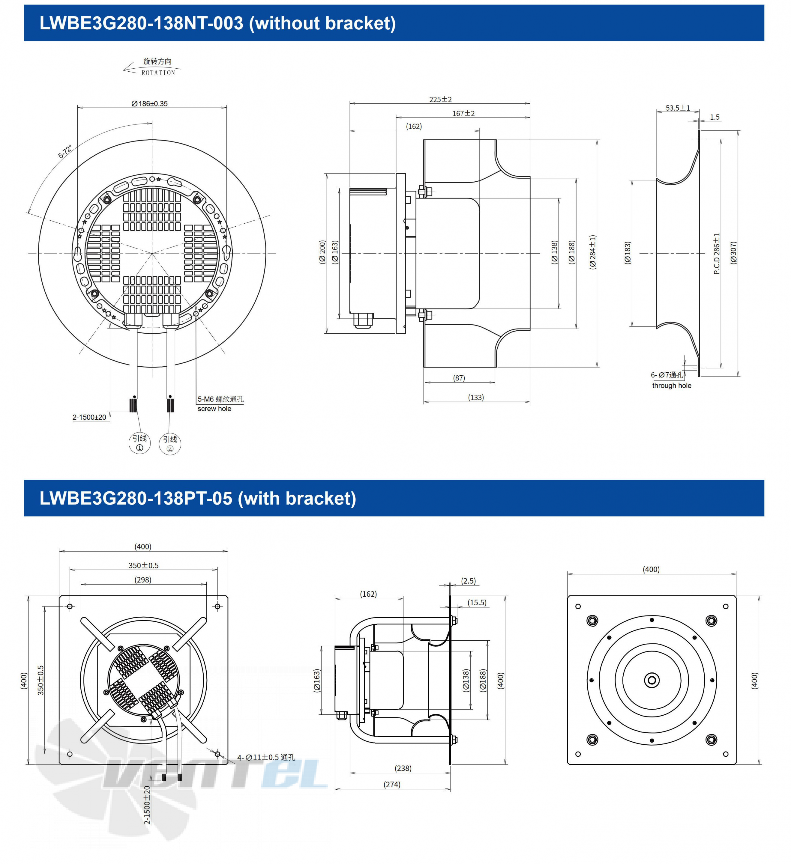 Размеры Longwell LWBE3G280-138PT-05 EC PLUG FANS