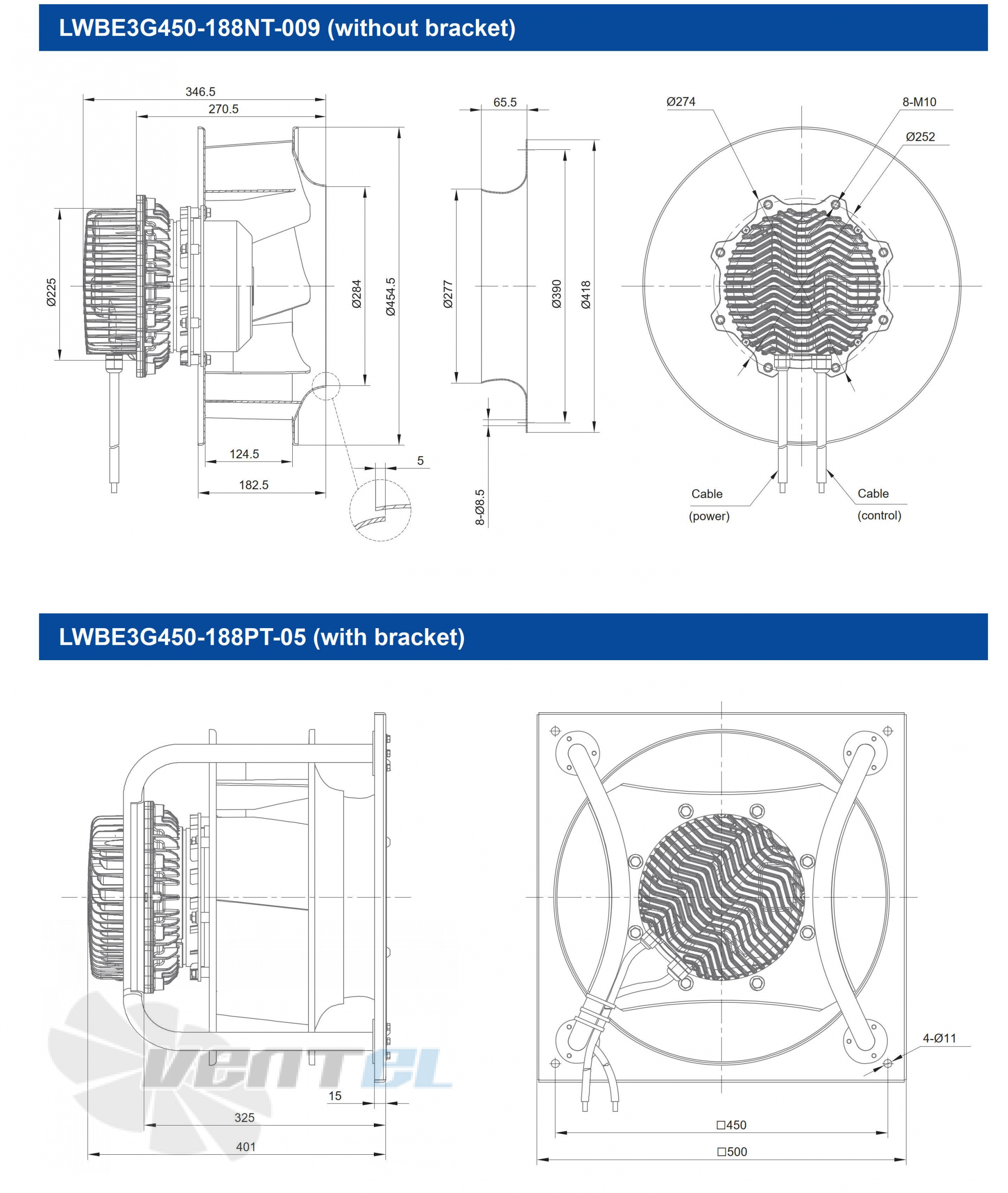 Размеры Longwell LWBE3G450-188PT-055 EC PLUG FANS