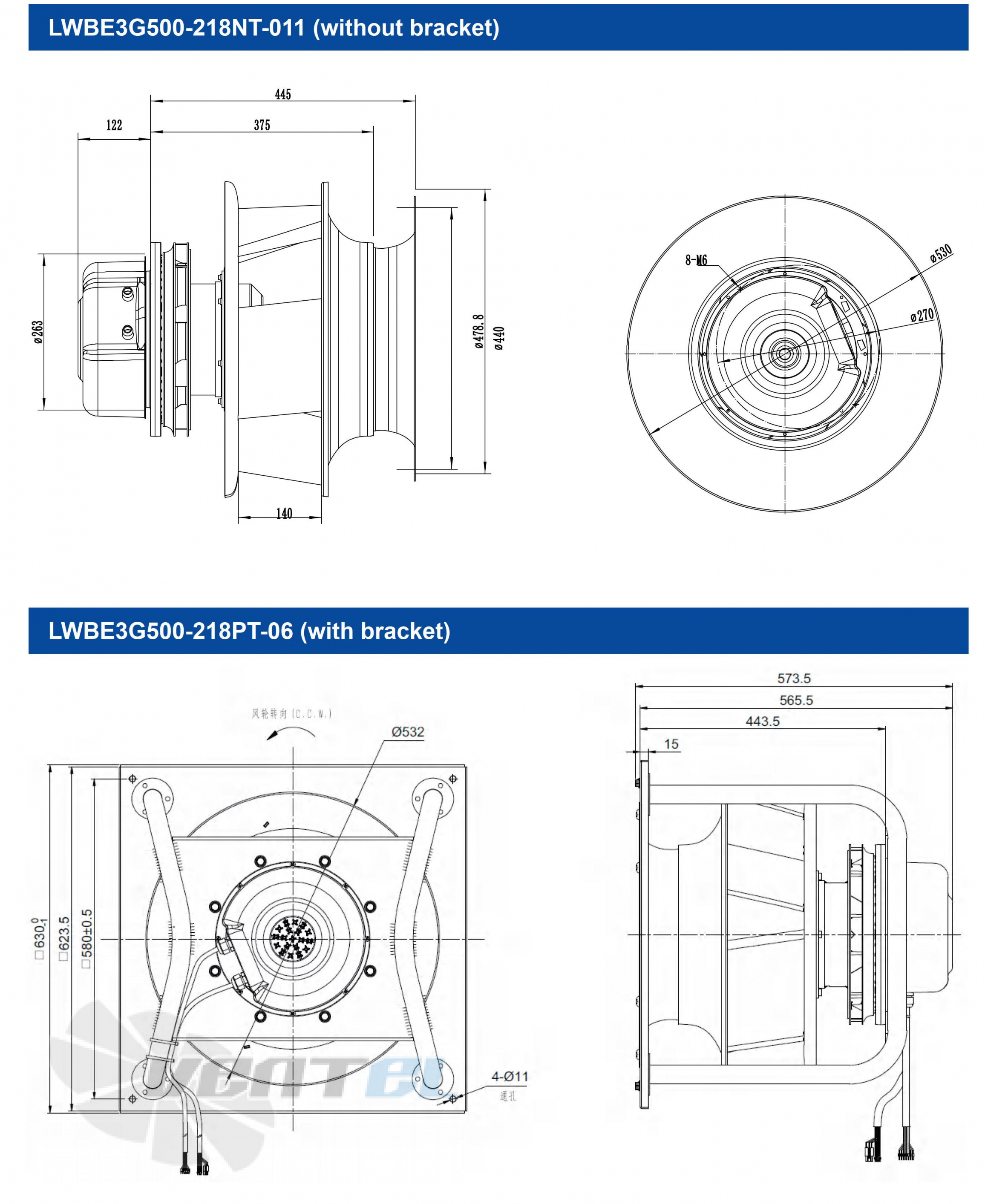 Размеры Longwell LWBE3G500-218PT-06 EC PLUG FANS