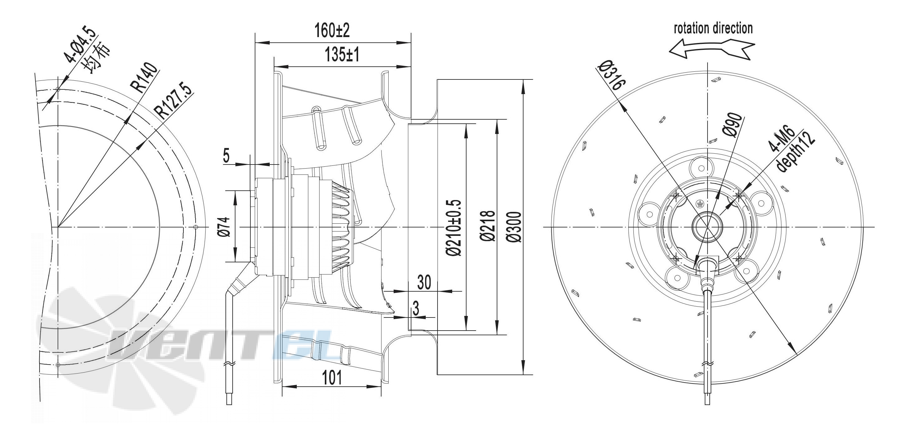 Размеры Longwell LWBA6E315-102NS-08
