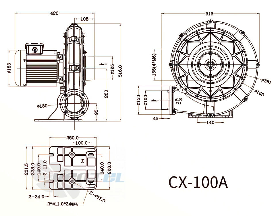 Габаритные размеры Manvac CX-100A