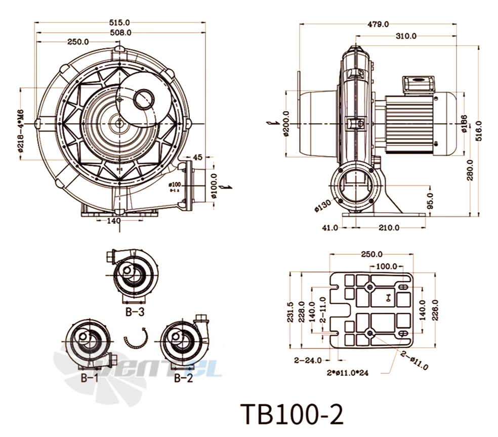 Габаритные размеры Manvac TB100-2