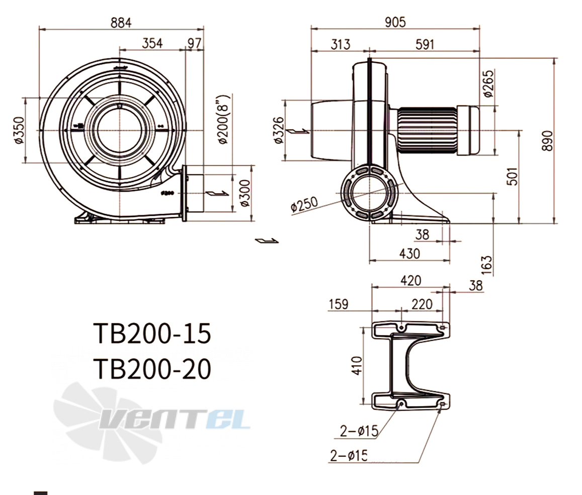 Габаритные размеры Manvac TB200-15
