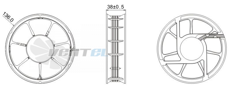 Габаритные размеры Toyon TD133824HB-S 133x133x38 компактный DC