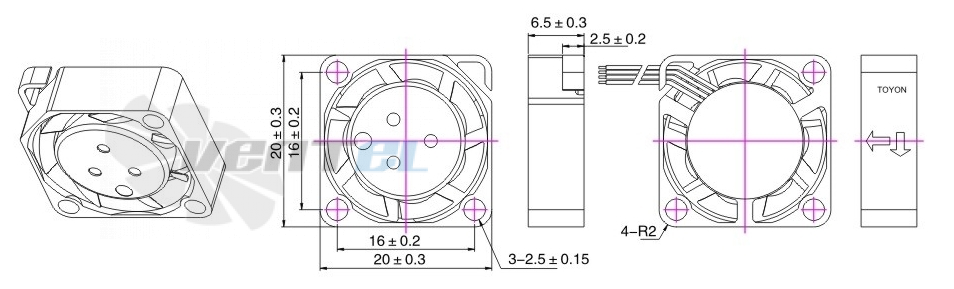 Габаритные размеры Toyon TD200605MX-S 20x20x6 компактный DC