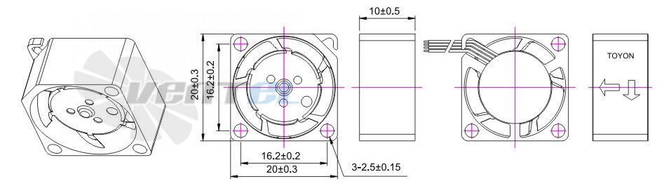 Габаритные размеры Toyon TD201005LX-S 20x20x10 компактный DC