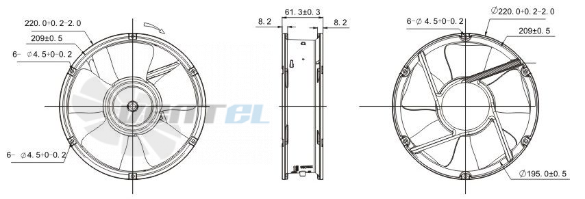 Габаритные размеры Toyon TD2206048HB-S 220x220x60 компактный DC