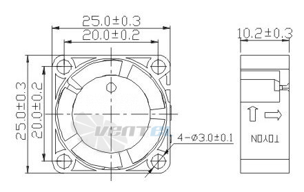 Габаритные размеры Toyon TD251005M 25x25x10 компактный DC