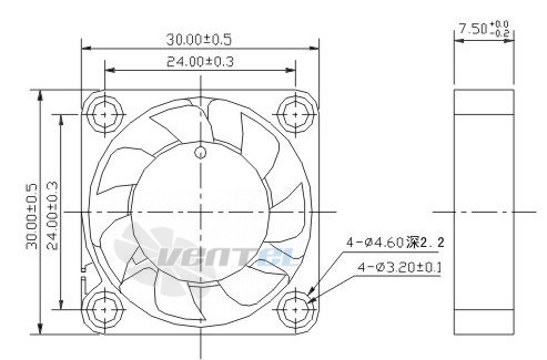 Габаритные размеры Toyon TD300705H 30x30x7 компактный DC
