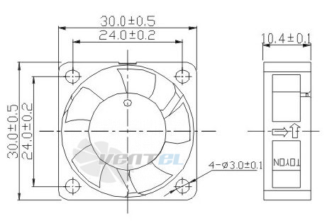 Габаритные размеры Toyon TD301012H 30x30x10 компактный DC