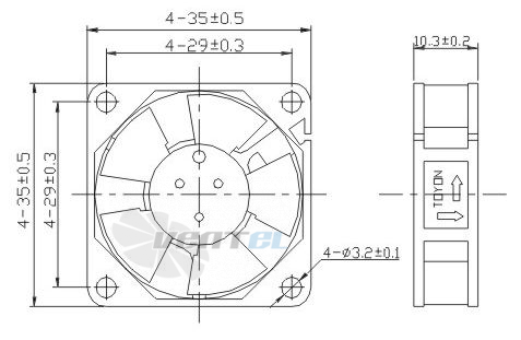 Габаритные размеры Toyon TD351005H 35x35x10 компактный DC