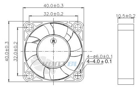 Габаритные размеры Toyon TD401005H 40x40x10 компактный DC