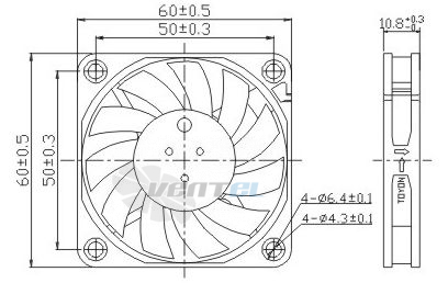 Габаритные размеры Toyon TD601024M 60x60x10 компактный DC