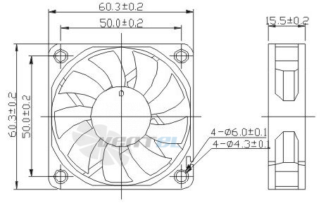 Габаритные размеры Toyon TD601524L 60x60x15 компактный DC