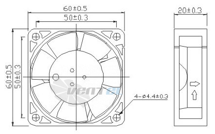 Габаритные размеры Toyon TD602012L 60x60x20 компактный DC