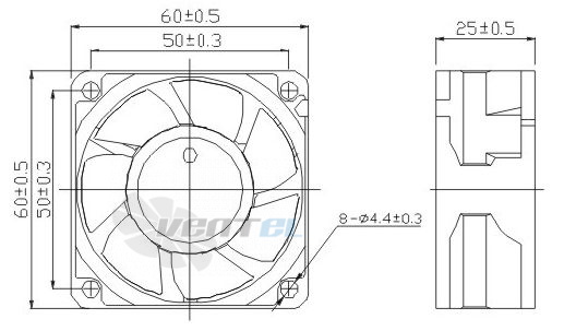 Габаритные размеры Toyon TD602524D 60x60x25 компактный DC