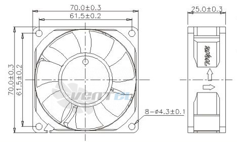 Габаритные размеры Toyon TD702524H 70x70x25 компактный DC