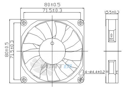 Габаритные размеры Toyon TD801524L 80x80x15 компактный DC