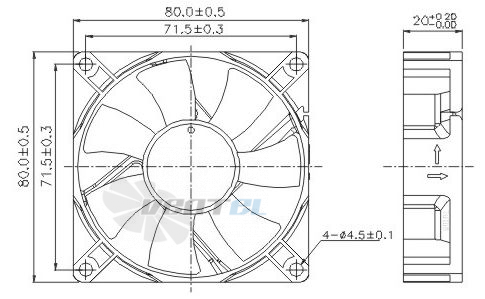 Габаритные размеры Toyon TD802012L 80x80x20 компактный DC