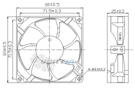 Габаритные размеры Toyon TD802512M 80x80x25 компактный DC