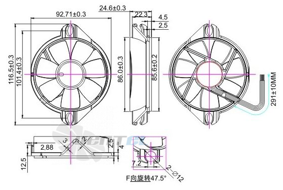 Габаритные размеры Toyon TD802512H-S4 80x80x25 компактный DC