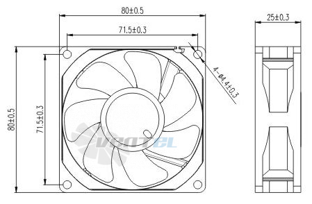 Габаритные размеры Toyon TD802512MB 80x80x25 компактный DC