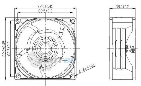Габаритные размеры Toyon TD923848H 92x92x38 компактный DC