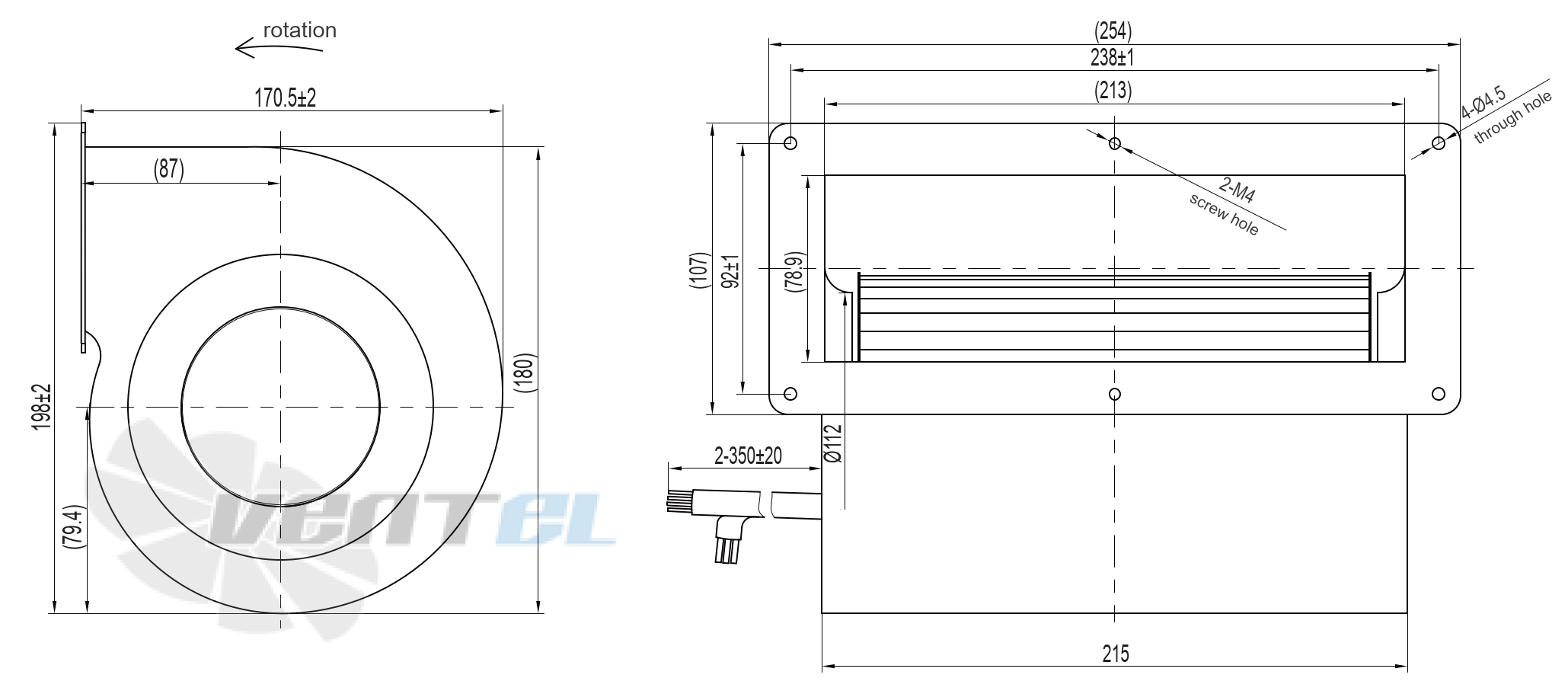 Габаритные и присоединительные размеры YEM133E-EOGB12