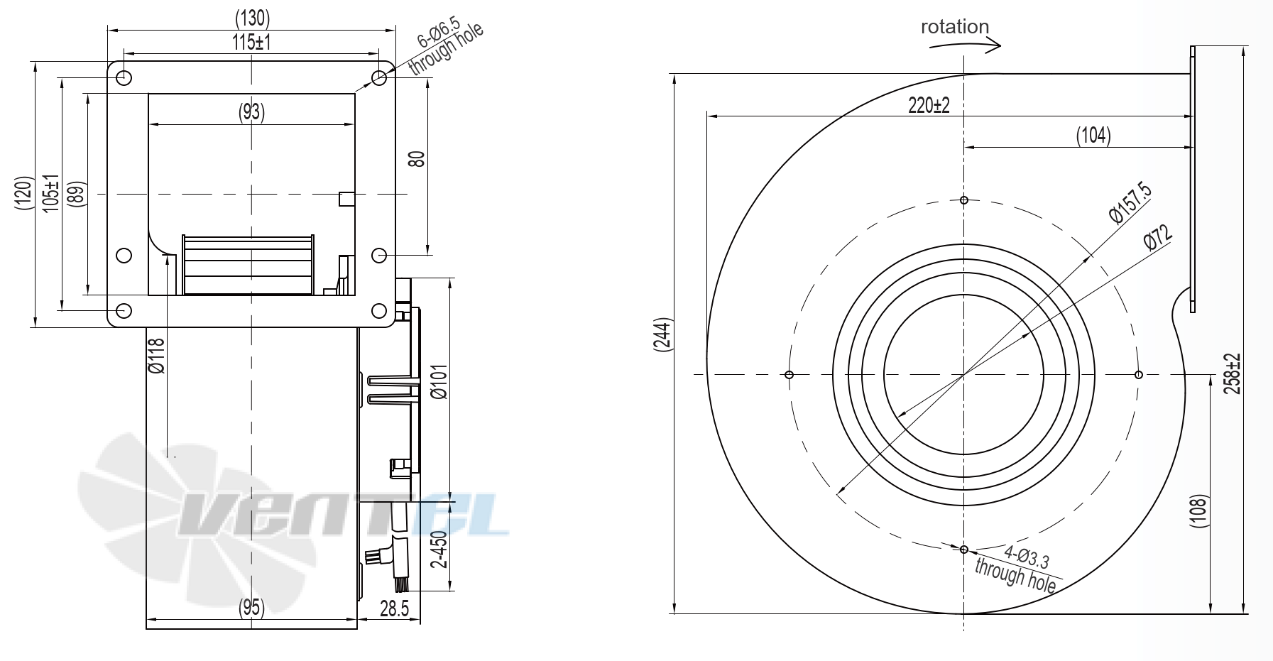 Габаритные и присоединительные размеры YEM140F-EOGB11